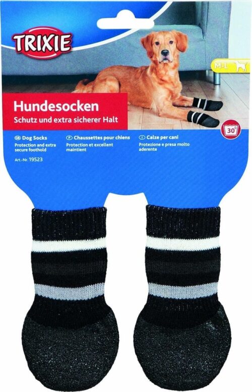 TRIXIE Dog socks, non-slip, M–L, 2 pcs., black