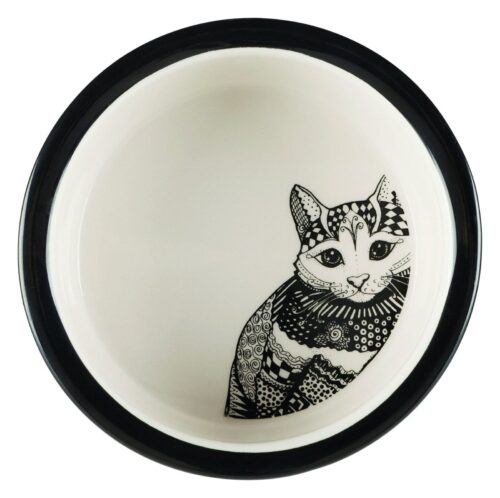 TRIXIE Zentangle ceramic bowl, 0.3 l/ø 12 cm, white/black