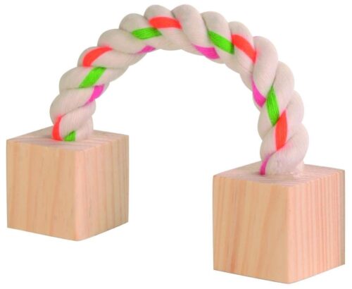 TRIXIE Playing rope with wood for small animals, 20 cm