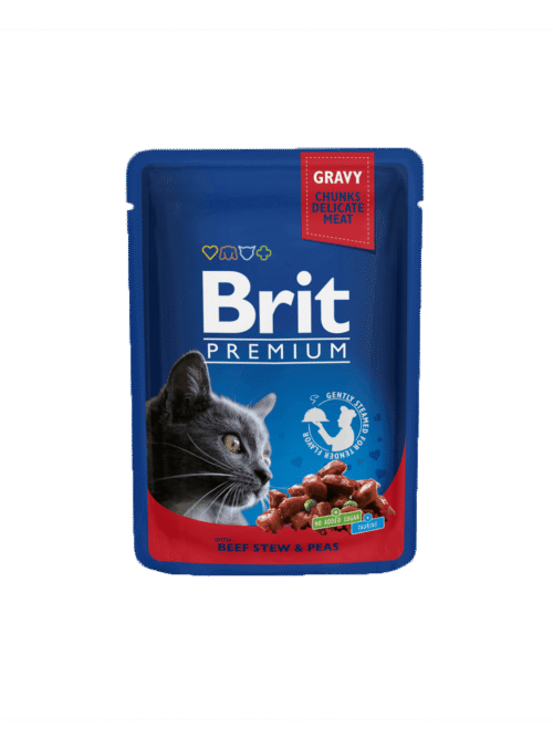 Brit Premium Cat Pouches with Beef Stew & Peas 24x100g Pouches