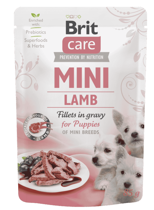 Brit Care Wet Dog Food Mini Lamb fillets in gravy for puppies 12x85g pouches