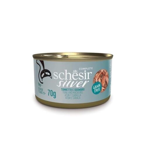 Schesir Silver Senior Cat Tuna And Mackerel in Broth 12x70g Tins