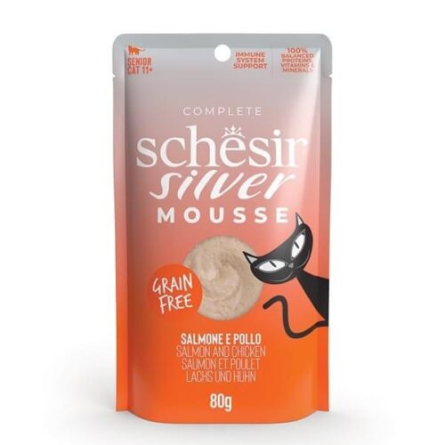 Schesir Silver Senior Cat Salmon And Chicken in Mousse 12x80g Pouches