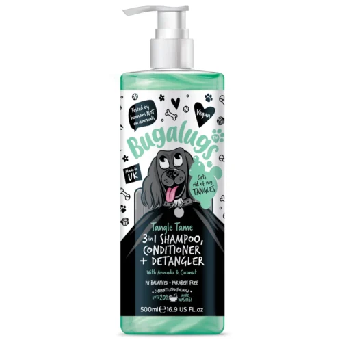 Bugalugs 3 in 1 Tangle Tame Dog Shampoo, Conditioner & Detangler with Pump 500ml