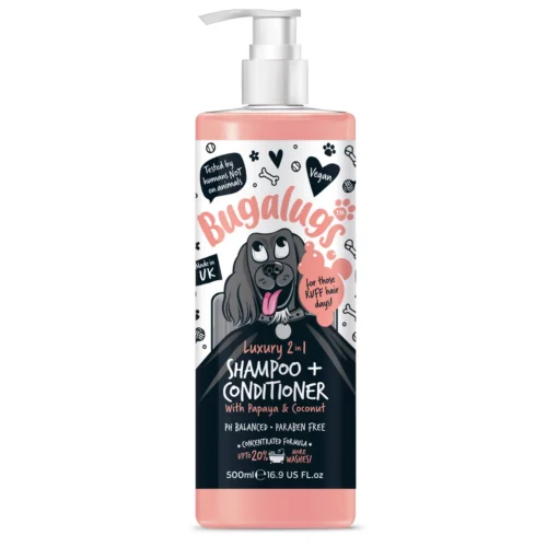 Bugalugs Luxury 2 in 1 Dog Shampoo & Conditioner with Papaya & Coconut 500ml