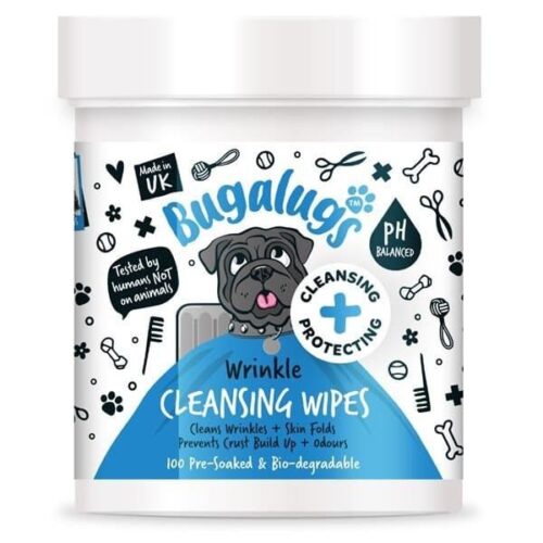 Bugalugs Wrinkle Wipes Cleansing Pads 100 Pre-soaked Wipes for Dogs & Cats