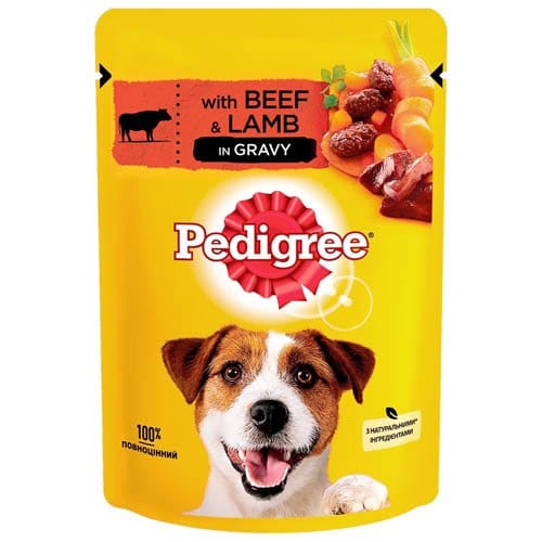 PEDIGREE POUCH ADULT BEEF & LAMB IN GRAVY - 24X100G POUCHES
