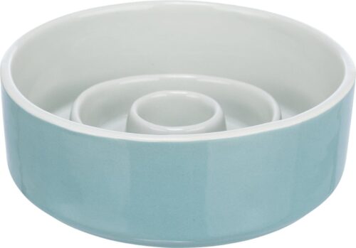 TRIXIE Slow Feeding bowl ceramic, 0.45 l/ 14 cm, grey/blue