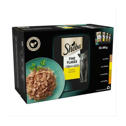 SHEBA FINE FLAKES POULTRY VARIETY MULTIPACK IN JELLY 12 PACK -12X85G