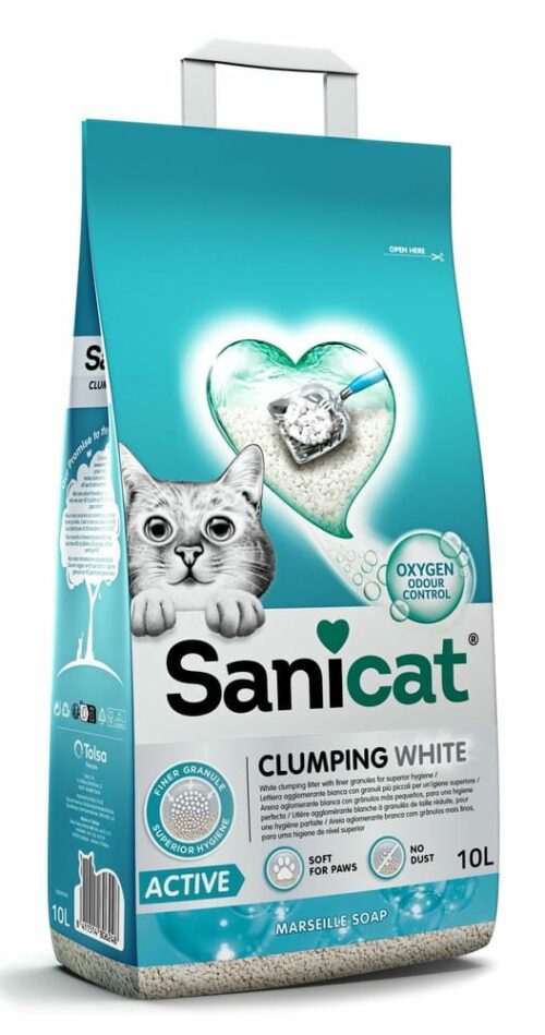 SANICAT CLUMPING WHITE ACTIVE MARSEILLE SOAP CAT LITTER - 10L
