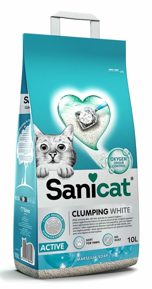 SANICAT CLUMPING WHITE ACTIVE MARSEILLE SOAP CAT LITTER - 10L