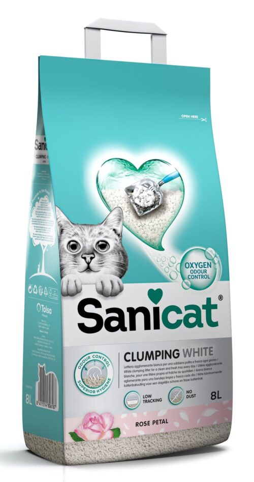 SANICAT CLUMPING WHITE ROSE PETAL CAT LITTER -  8L