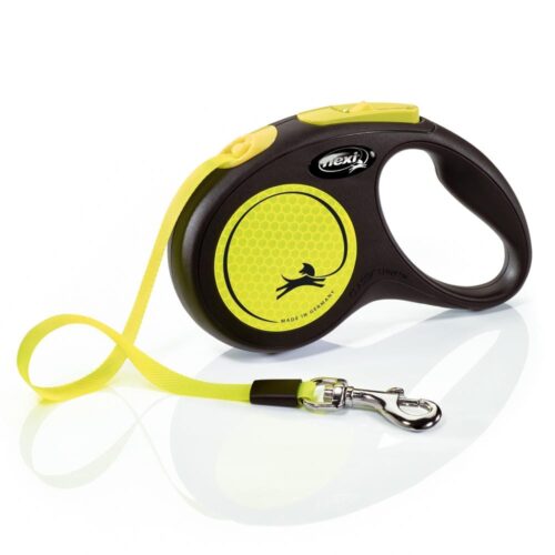 Flexi Neon Tape Retractable Dog Lead – High-Visibility Leash | Sizes S & L | 5m |