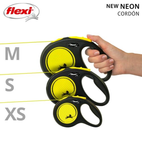 Flexi Neon Cord Retractable Dog Lead – High-Visibility Leash for Cats & Dogs (XS, S, M)