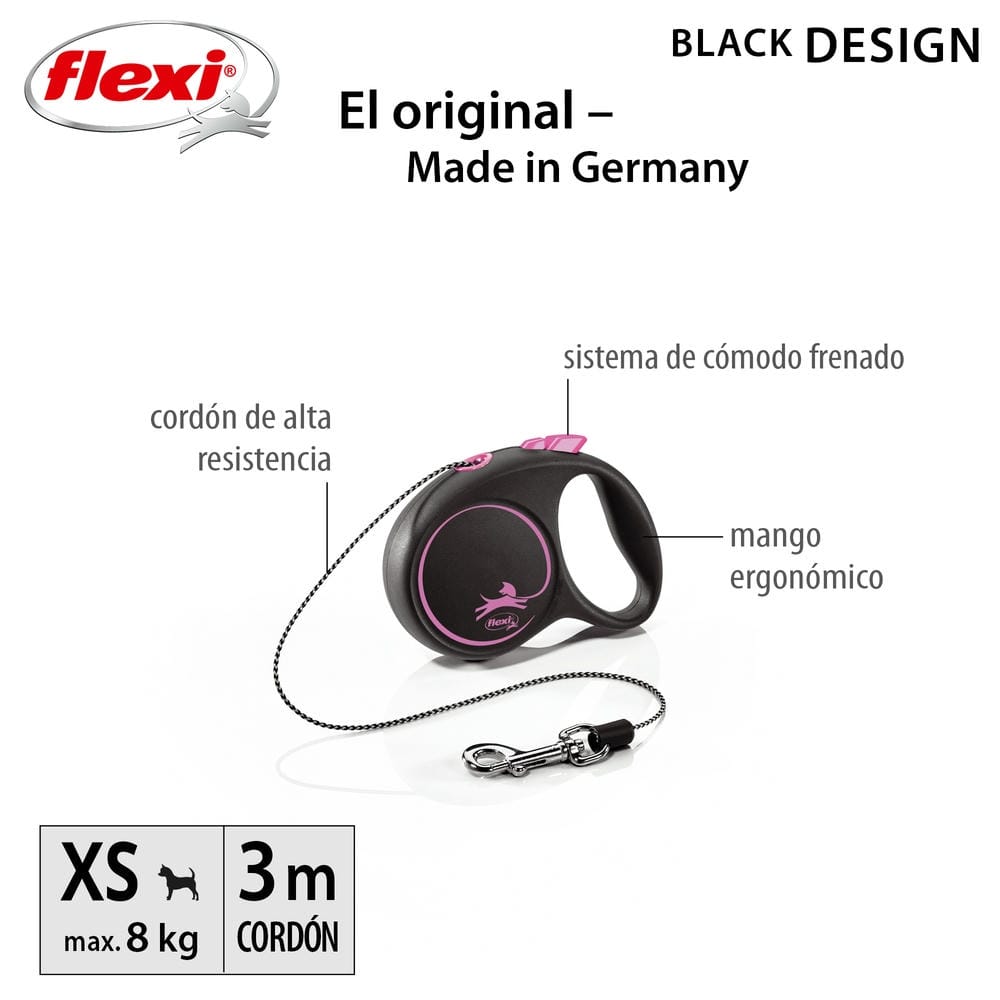 Flexi Black Design Cord Retractable Lead Suitable for Cats & Dogs – 3 Sizes (XS, S, M) 4 Colours - Image 2