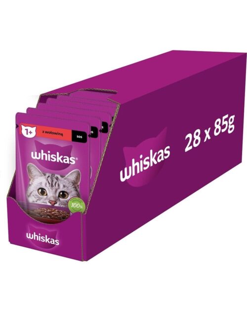 Whiskas Adult 1+ Cat Food with Beef in Sauce 28x85g Pouches