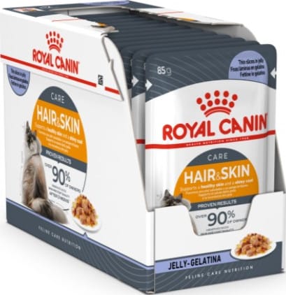 Royal Canin Hair & Skin Care – Thin Slices in Jelly, Adult Cat Complete Wet Food (12 × 85 g Pouches)