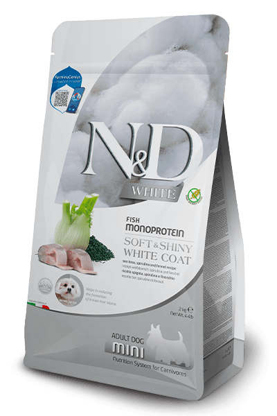 Farmina N&D White - Sea bass, spirulina and fennel recipe - Mini Adult Dry Dog Food 2KG