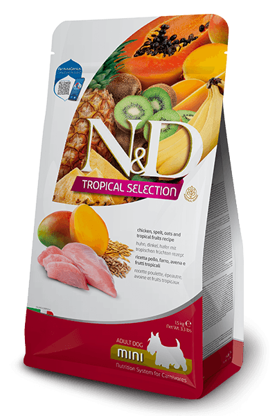 Farmina N&D Tropical - Chicken, spelt, oats and tropical fruits - Mini Adult Dry Dog Food 1.5KG