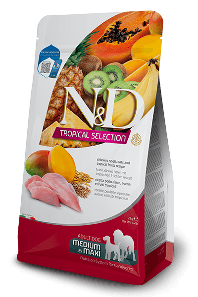 Farmina N&D Tropical - Chicken, spelt, oats and tropical fruits - Medium & Maxi Adult Dry Dog Food 2KG | 10KG