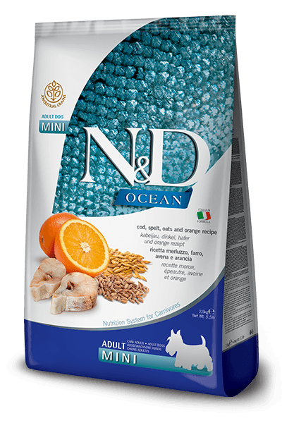 Farmina N&D Ocean Ancestral - Cod, Spelt, Oats & Orange - Mini Adult Dry Dog Food 2.5KG