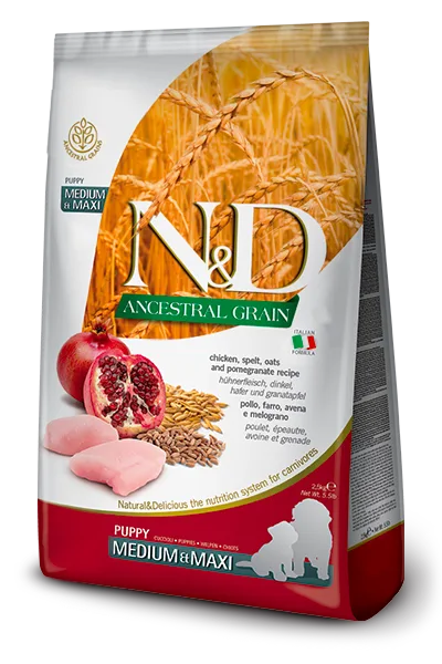 Farmina N&D Ancestral - Chicken & Pomegranate - Medium & Maxi PUPPY Dry Dog Food 2.5KG | 12KG