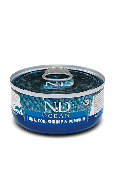 Farmina N&D Ocean Tuna, Cod, Shrimp & Pumpkin Adult Cat Wet Food 24x70g Tins