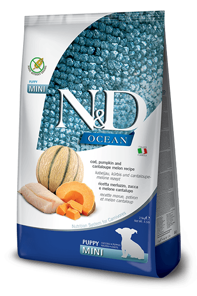 Farmina N&D Ocean - Cod, Pumpkin and Cantaloupe Melon - Mini PUPPY Dry Dog Food 2.5KG