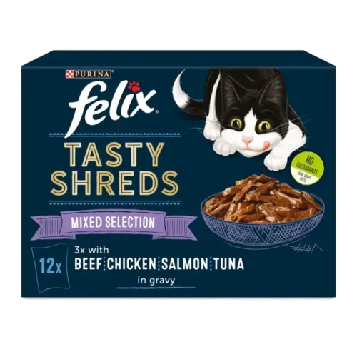 PURINA FELIX Tasty Shreds Mixed Selection in Gravy - Adult Wet Cat Food 24x85g | 48x85g Pouches