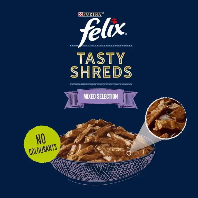 PURINA FELIX Tasty Shreds Mixed Selection in Gravy - Adult Wet Cat Food 24x85g | 48x85g Pouches - Image 3