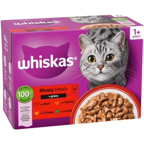 WHISKAS +1 Meaty Meals Adult Wet Cat Food Pouches Gravy 24x85g | 48x85g